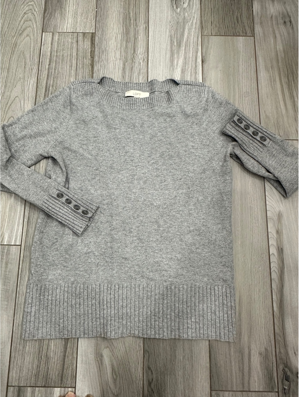 LOFT Women's Gray Button Sleeve Pullover Sweater Size Small